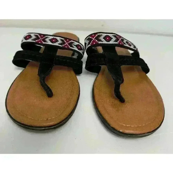 EUC Minnetonka Moccasin Sandal, Barbados Sandal Black Size 10 Leather Flip Flop - Picture 2 of 8